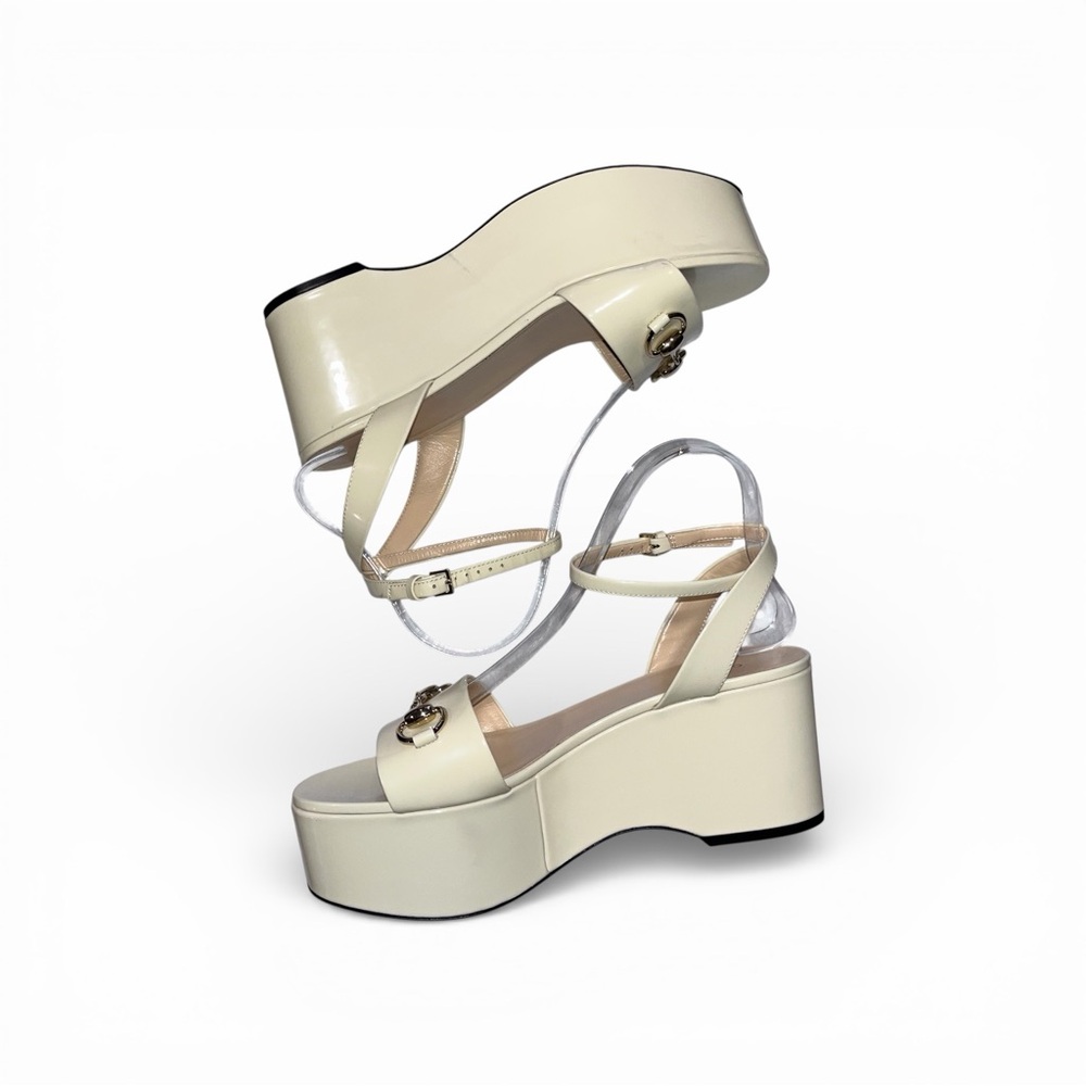 Gucci Lady Horsebit Platform Sandals 75mm Leather Ivory Cream White EU38.5 ⚪️ - Picture 6 of 13